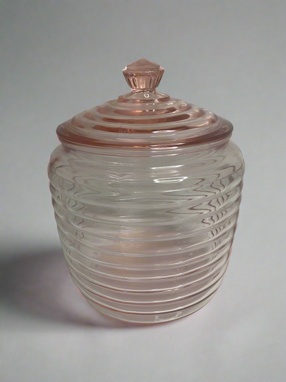 Pink depression Ribbed Cookie Jar