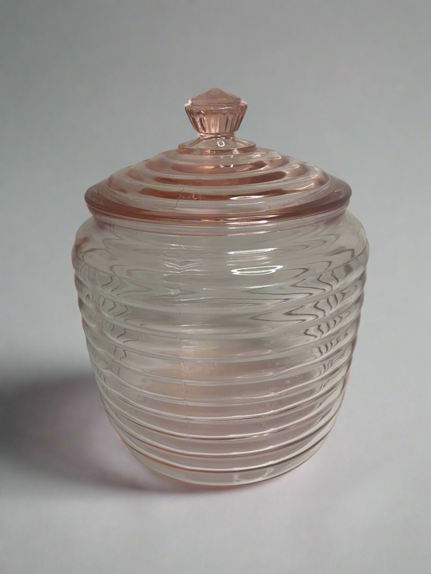 Pink depression Ribbed Cookie Jar