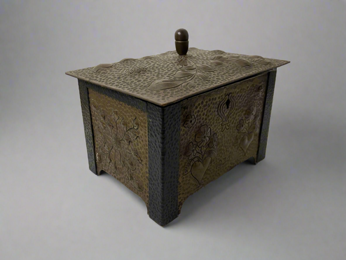 1934 handmade copper trinket box with lock and key