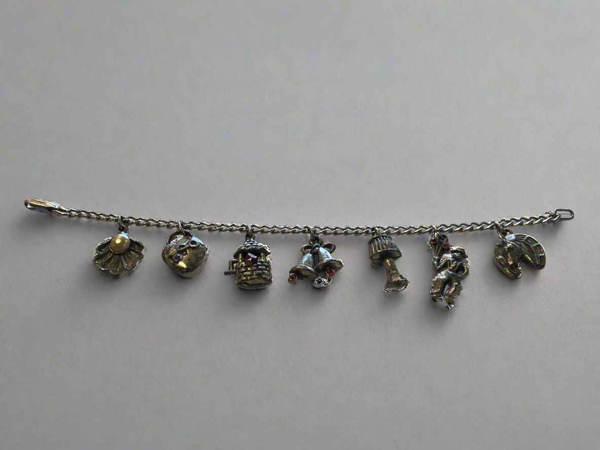 Vintage Plated 7 Charm Bracelet