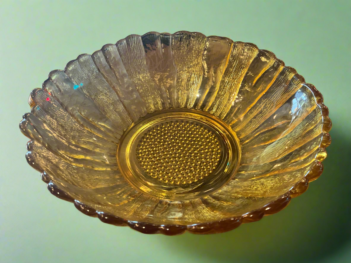 Vintage Amber Floral Serving Dish