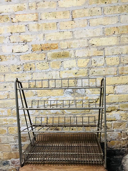 Point of sale, vintage metal countertop, display rack.