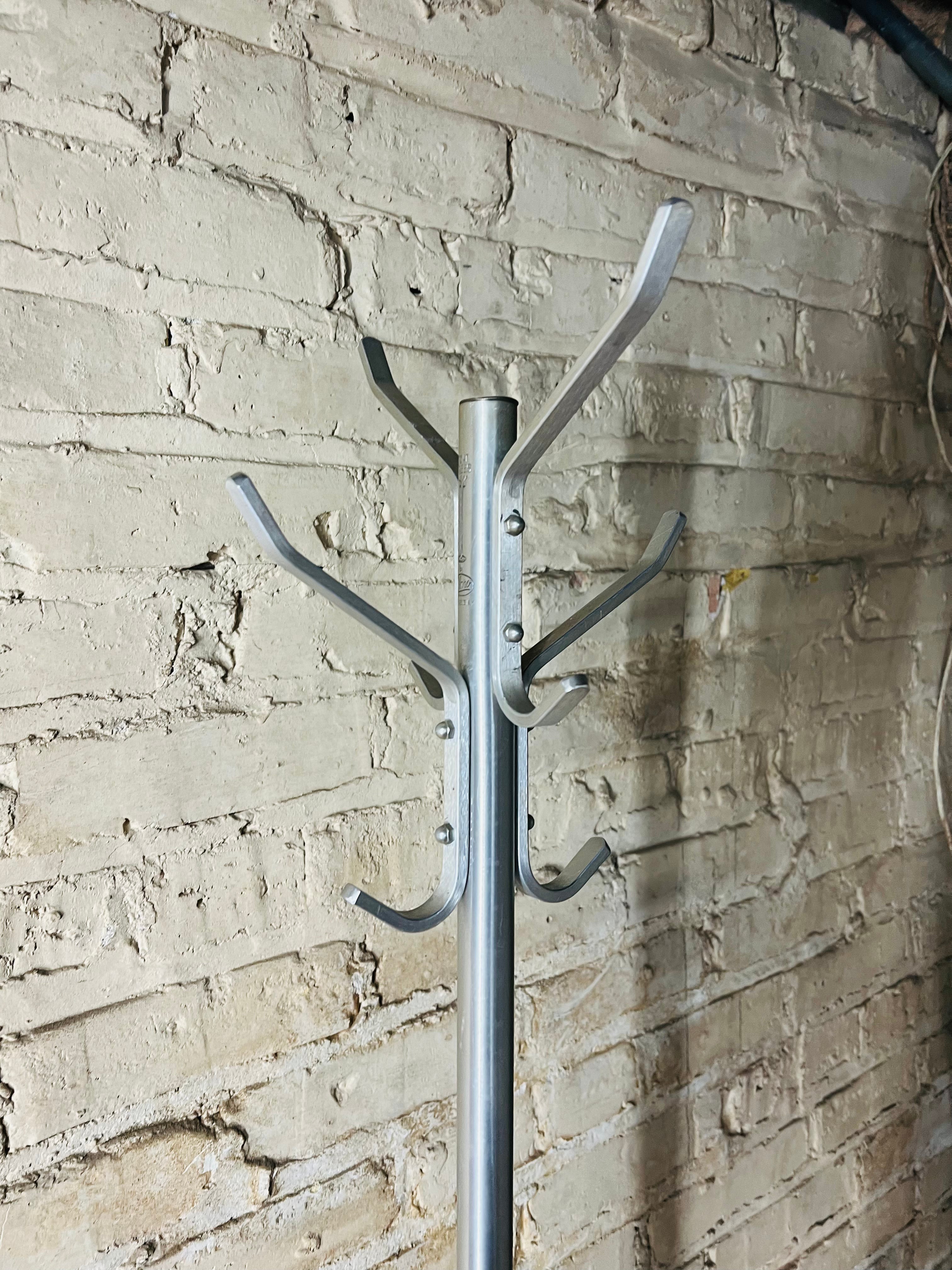 Vintage mid-century stainless steel coat rack.