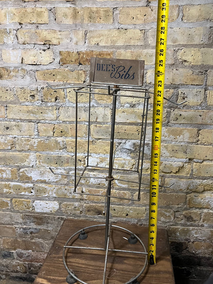 Vintage metal countertop, product, display rack, signage (bees bibs).