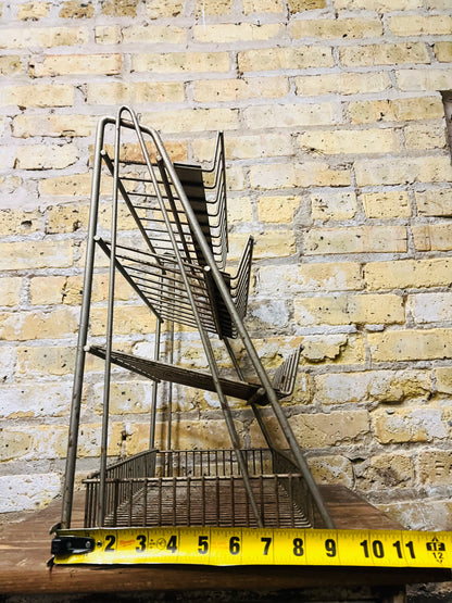 Point of sale, vintage metal countertop, display rack.