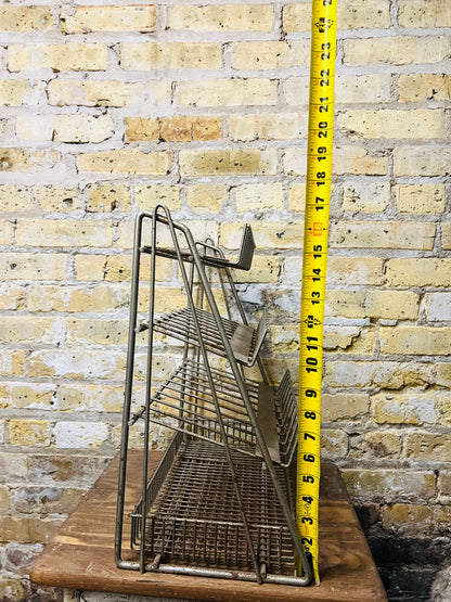 Point of sale, vintage metal countertop, display rack.