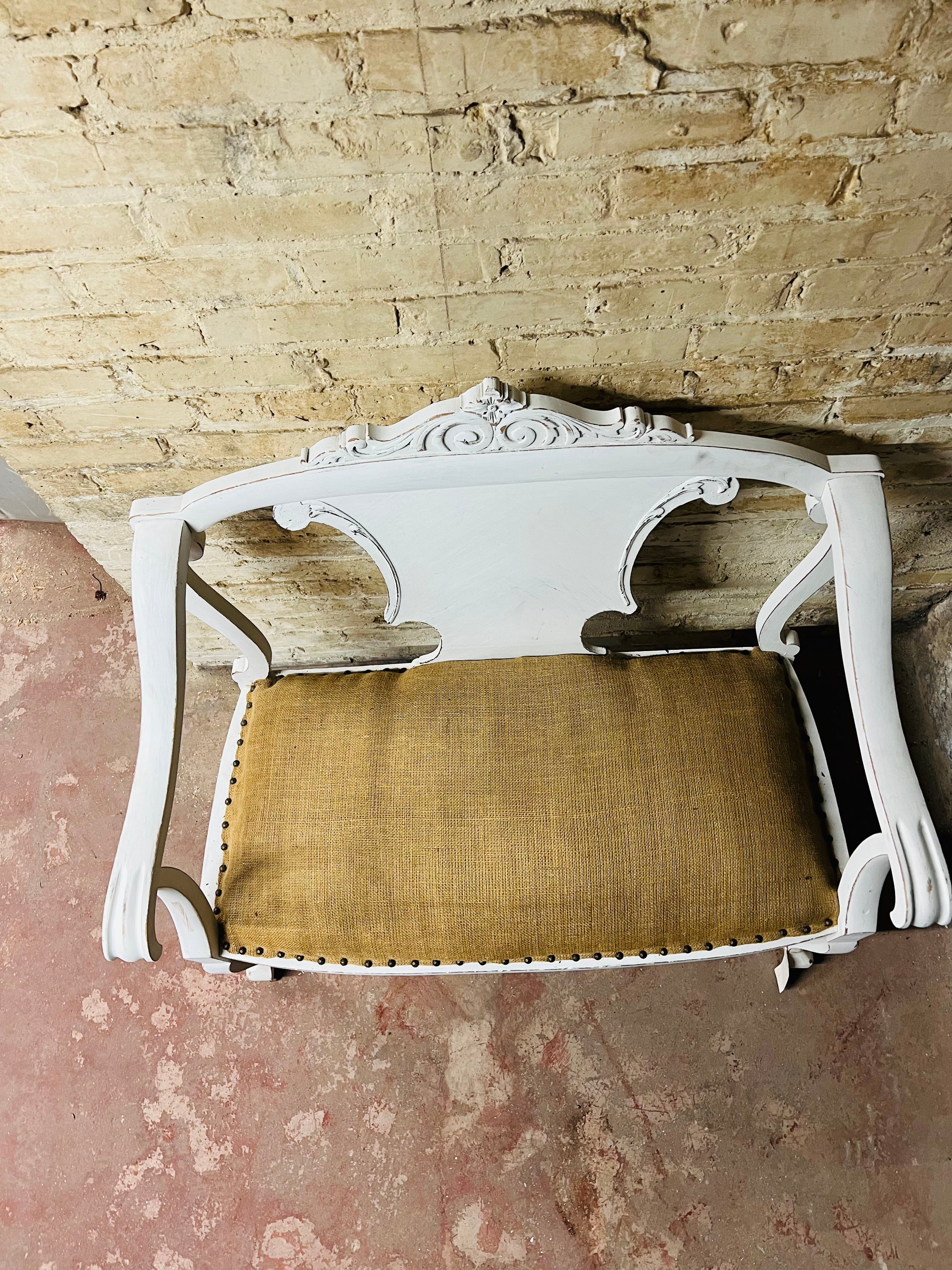 Vintage white painted wood Love Seat.