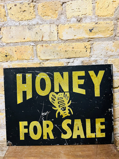 Vintage honey for sale sign double-sided metal.