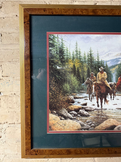 White Water Crossing Framed Western Art