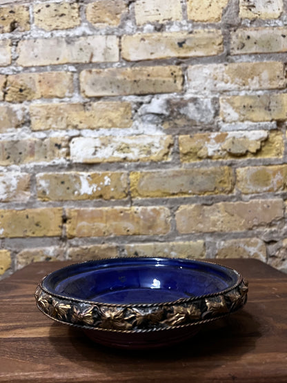 Vintage Silver Tone Bowl - Cobalt Blue