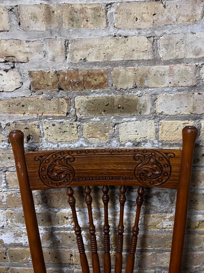 Antique Oak Pressed Back Armchair