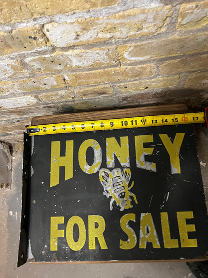 Vintage honey for sale sign double-sided metal.