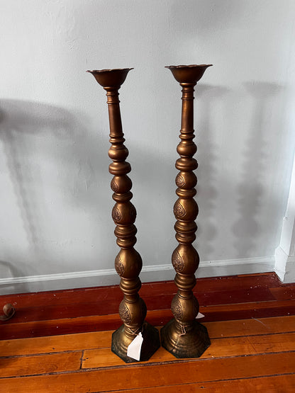 Large Brass Floor Candle Stick Pair