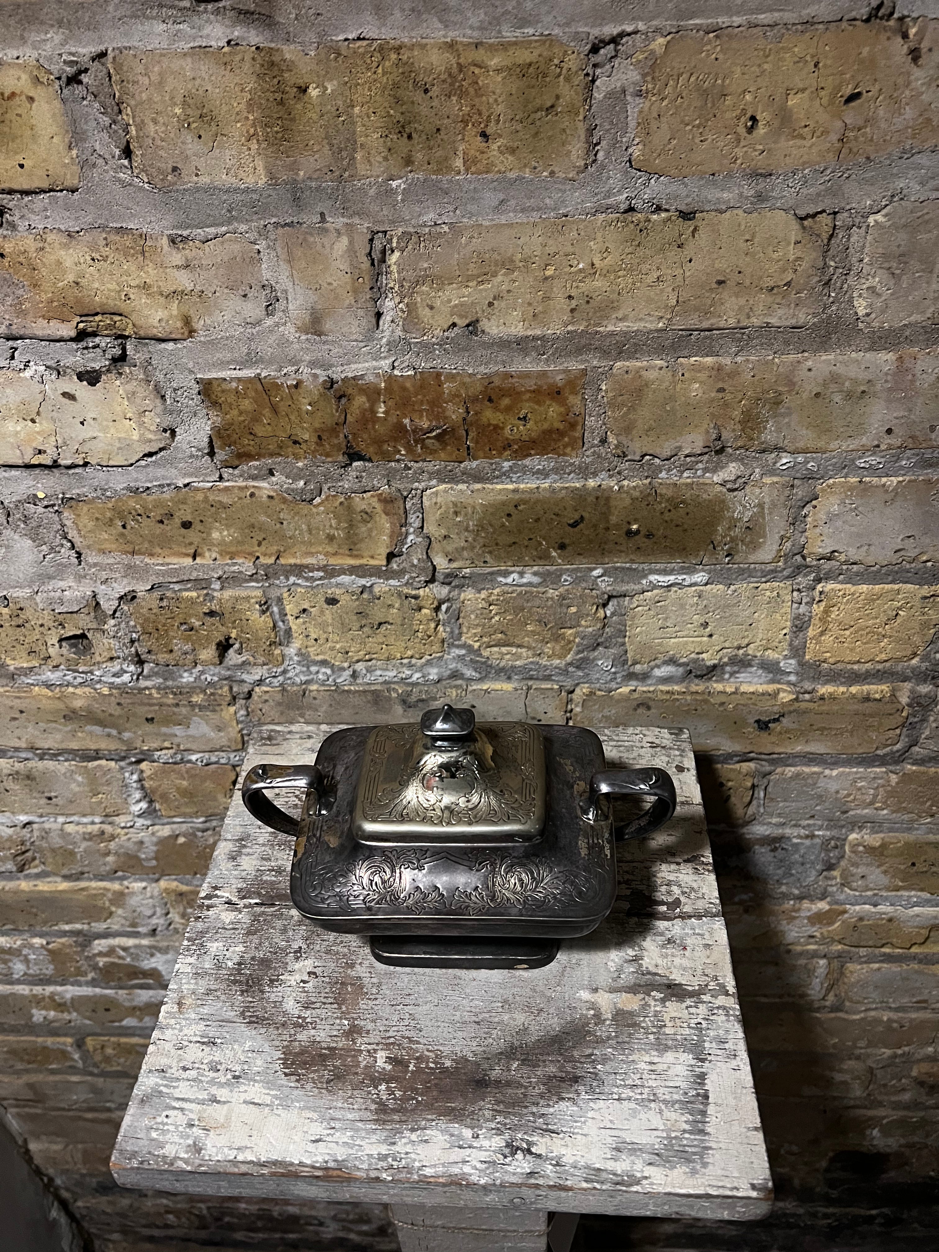 Antique Silverplate Sugar Bowl w Lid