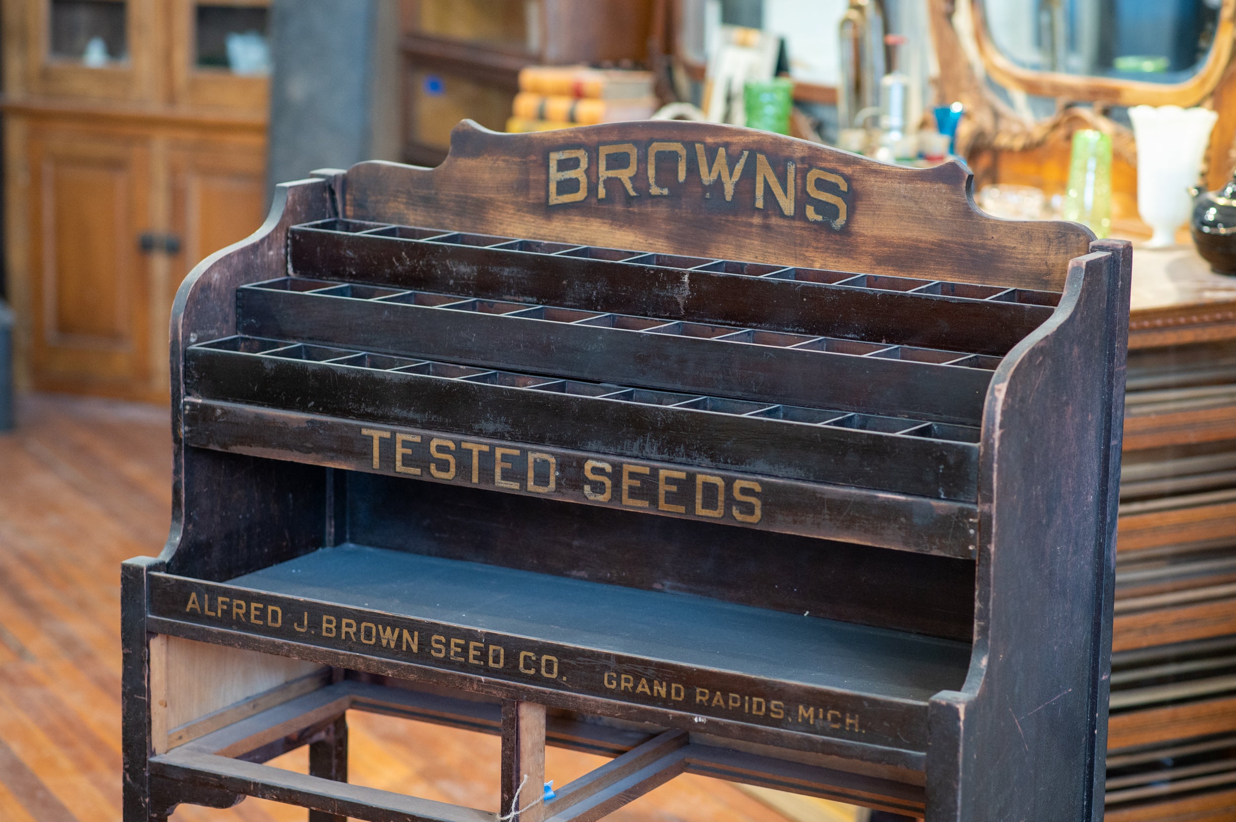 Antique Browns "Tested Seeds" Cabinet & Display