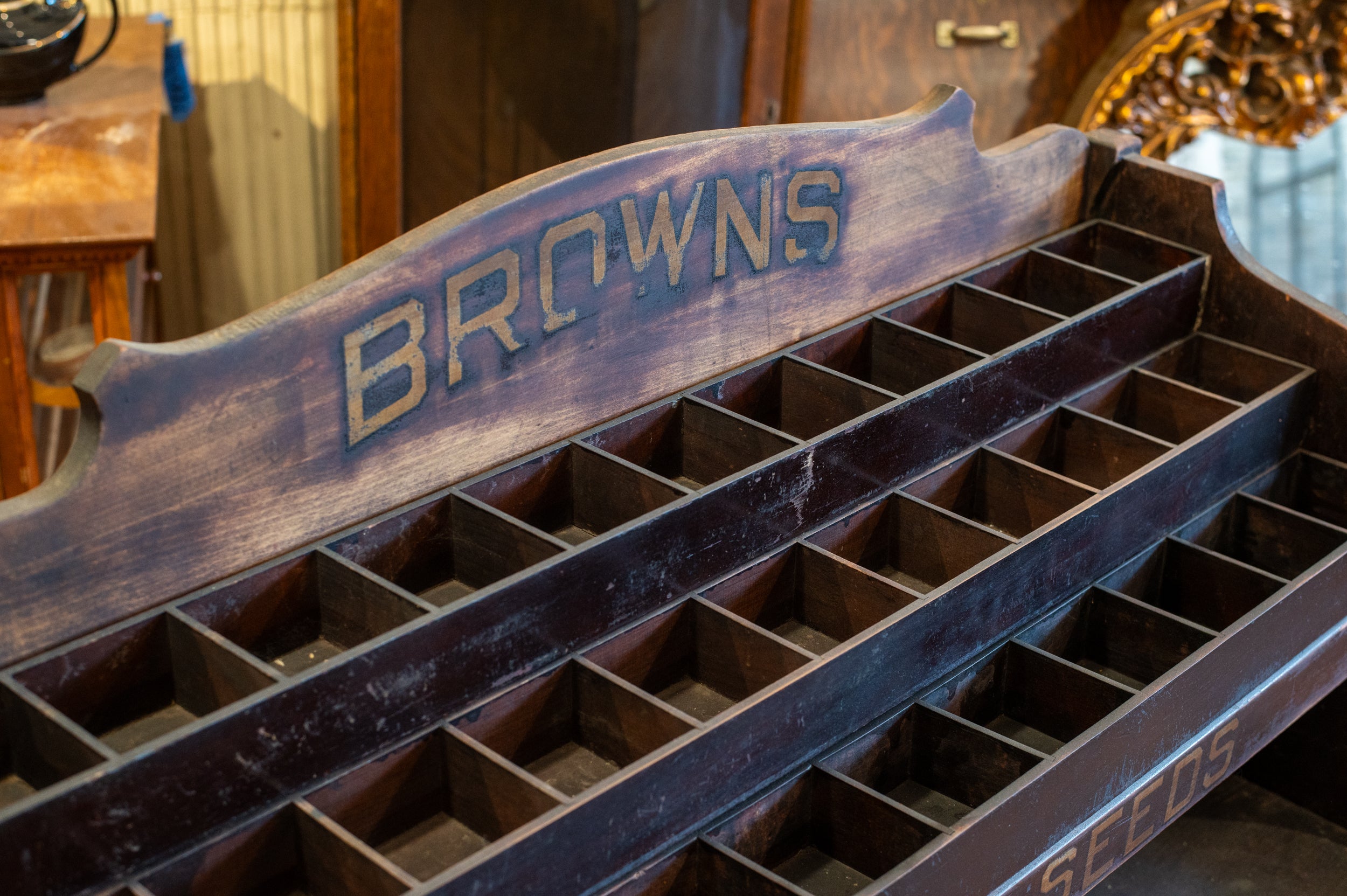 Antique Browns "Tested Seeds" Cabinet & Display