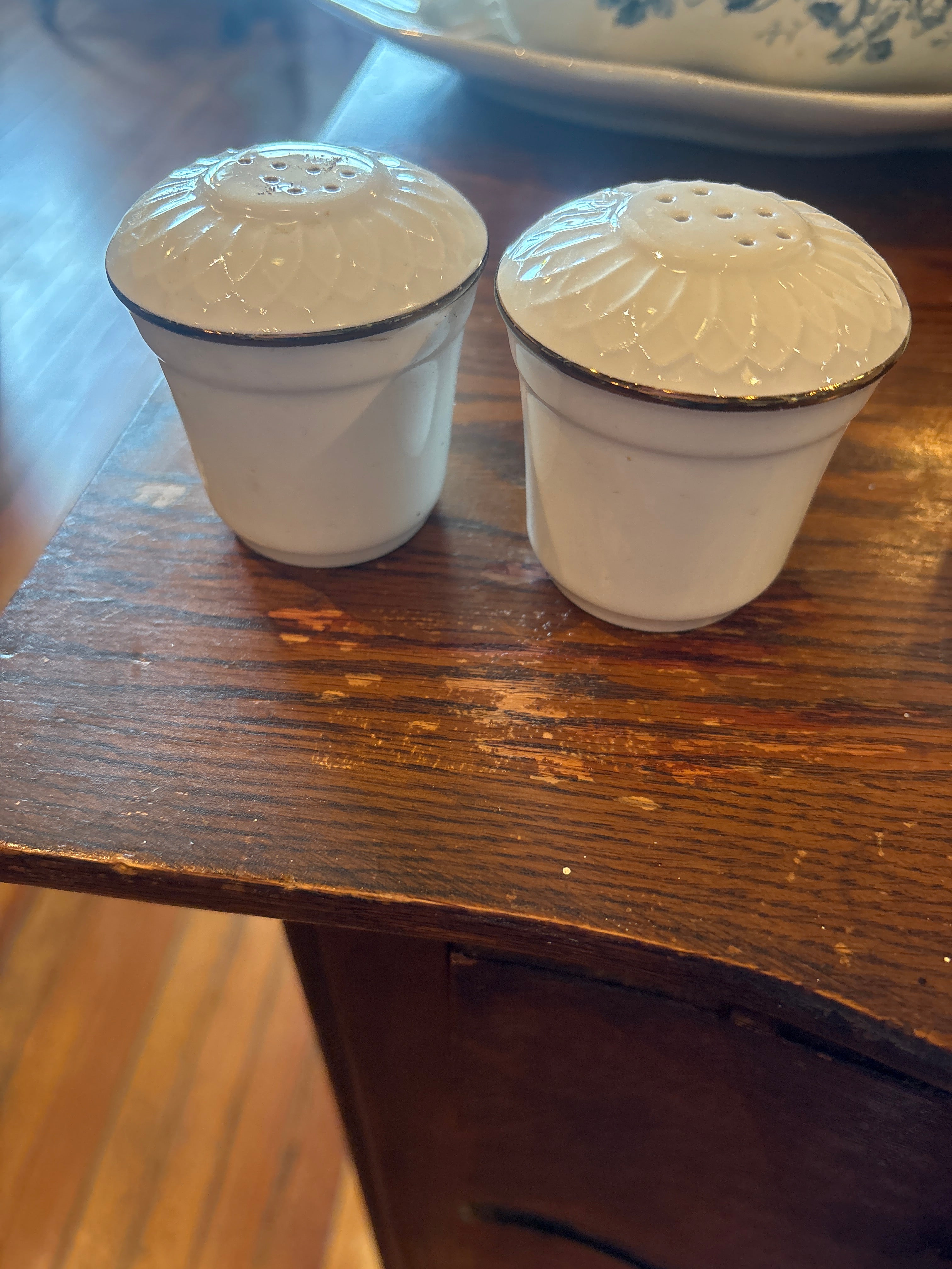 Gold Trimmed White Porcelain Salt & Pepper Shakers