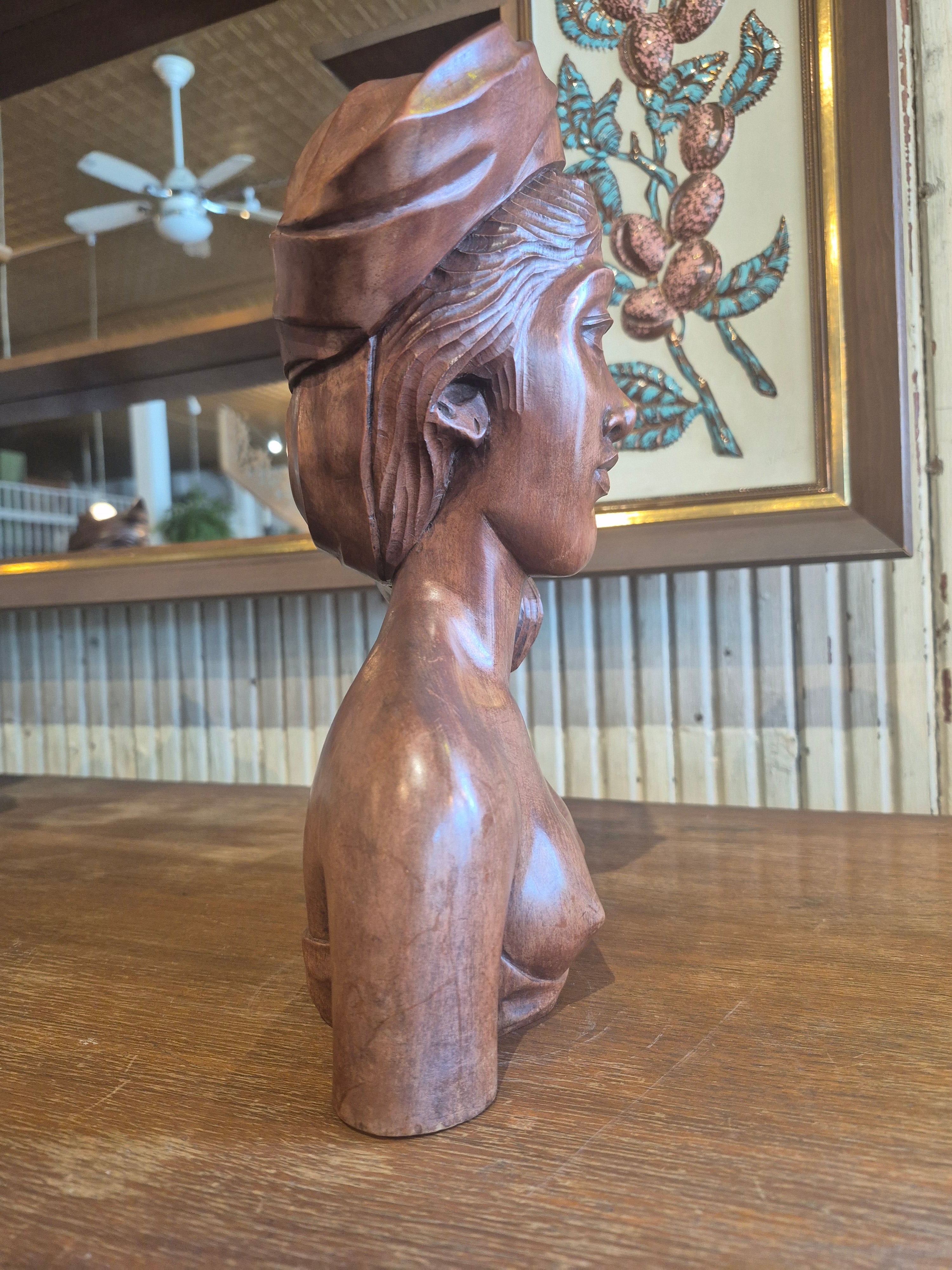 Handcarved female bust  from Bali (sold as a set with male bust)
