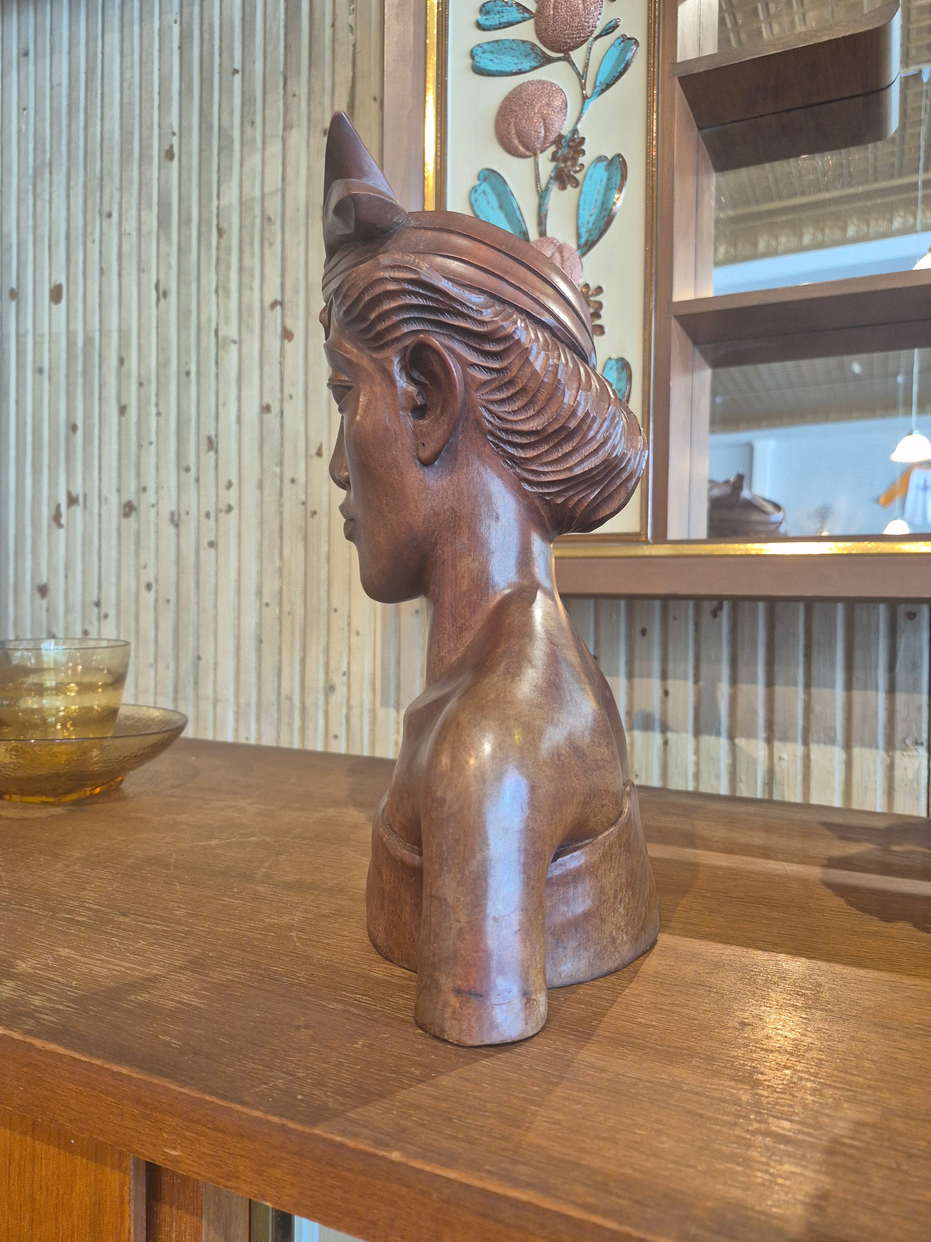 Handcarved male bust  from Bali{sold as set}
