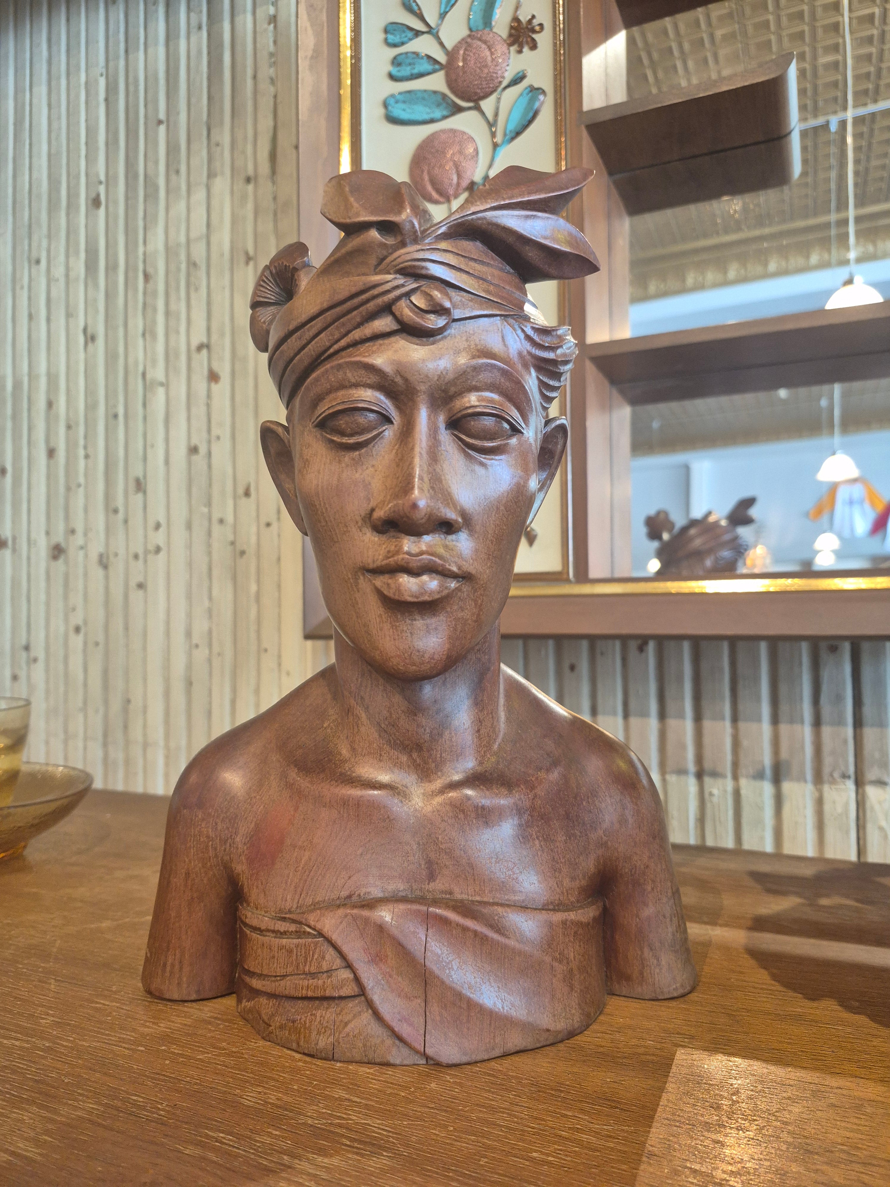 Handcarved male bust  from Bali{sold as set}