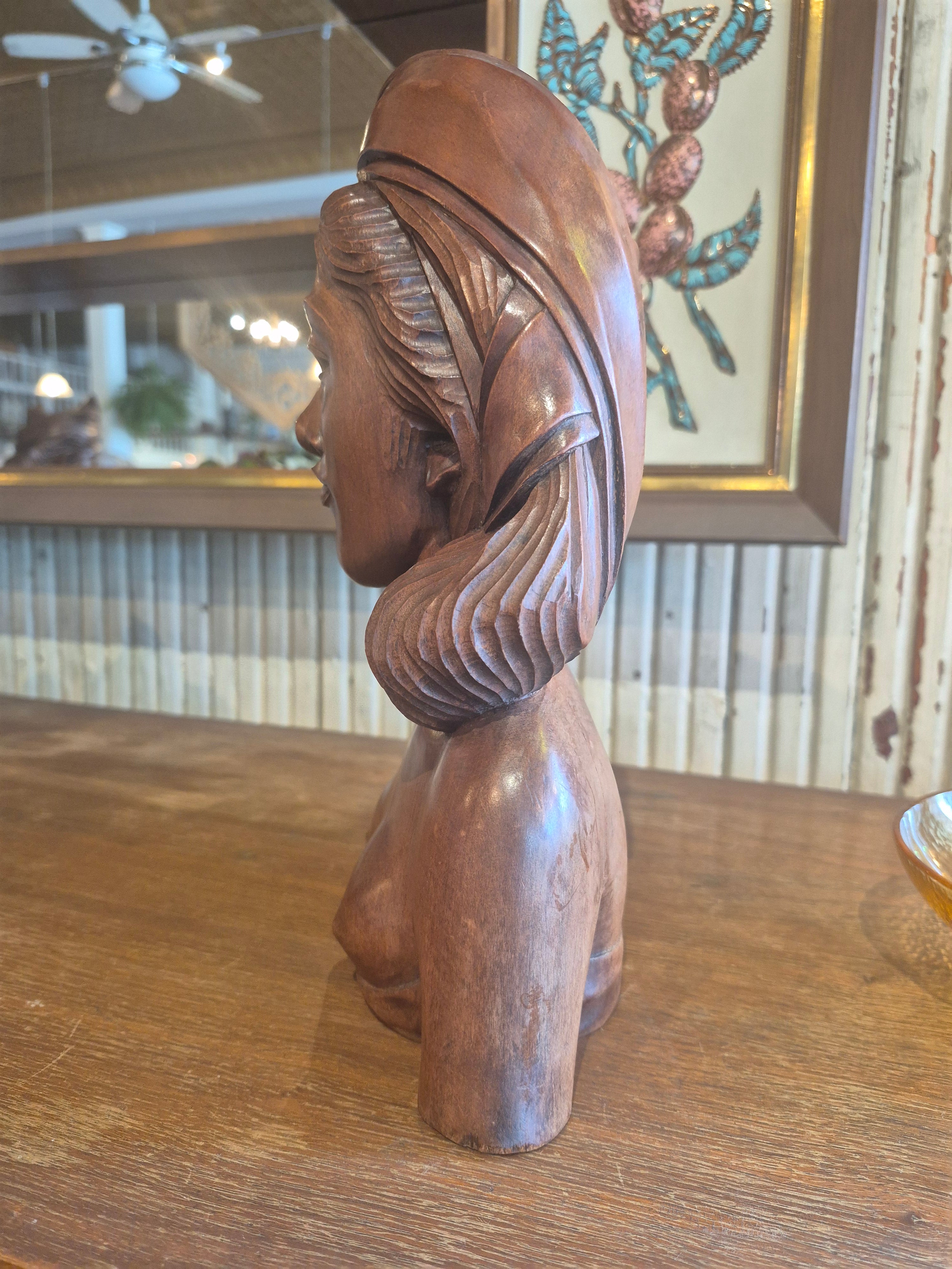 Handcarved female bust  from Bali (sold as a set with male bust)