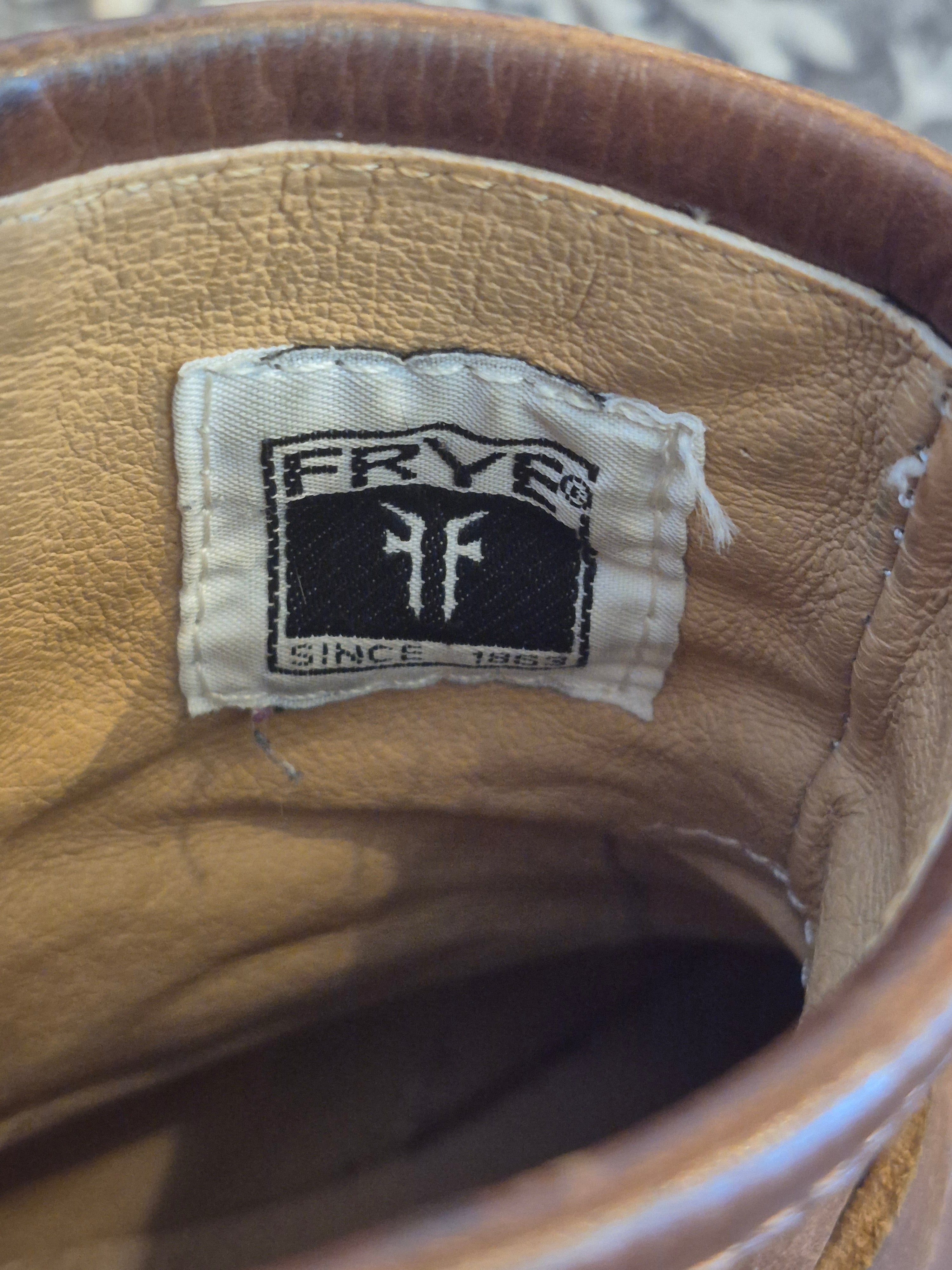 FRYE Phillip harness cognac leather ankle boots