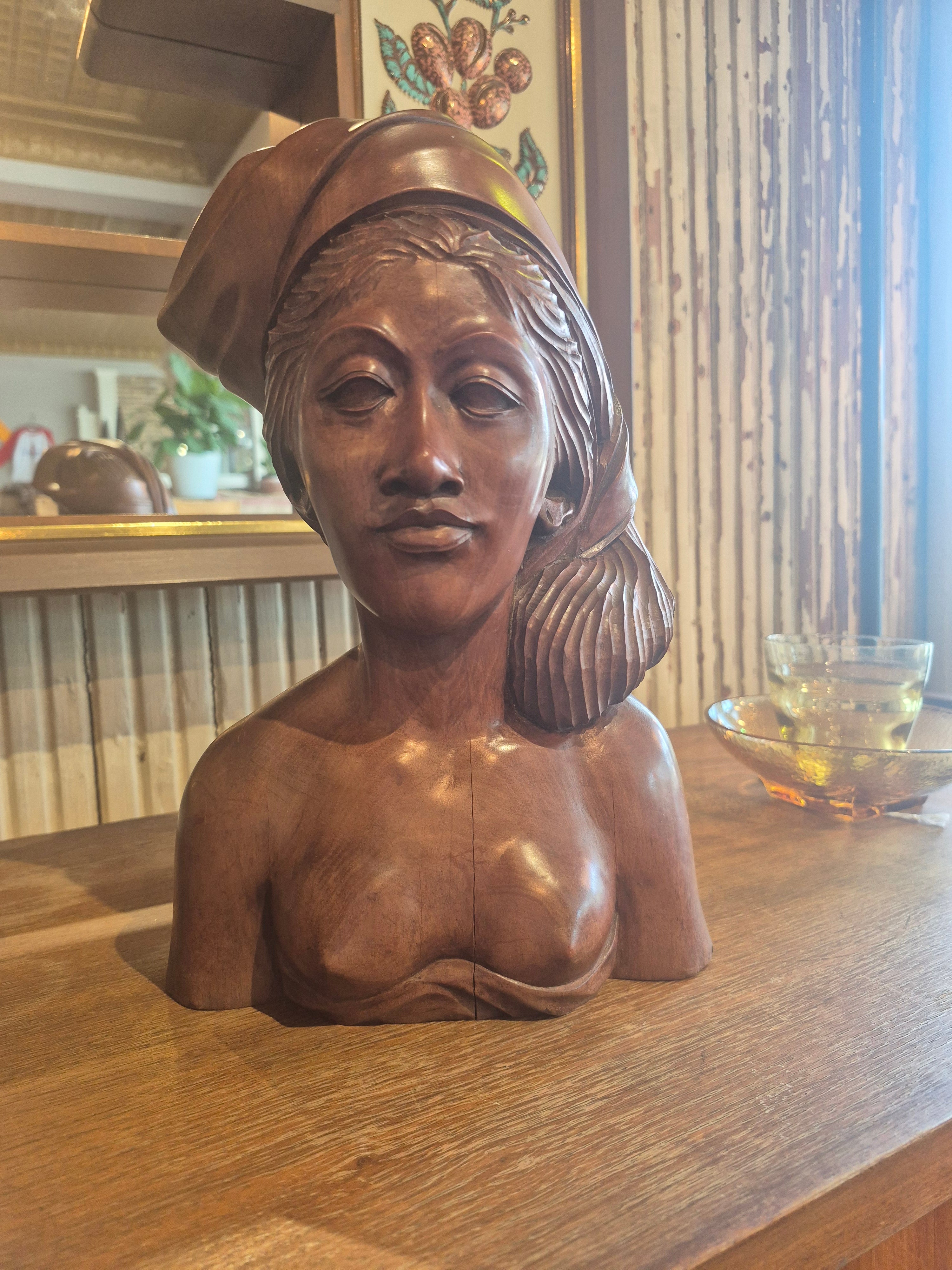 Handcarved female bust  from Bali (sold as a set with male bust)