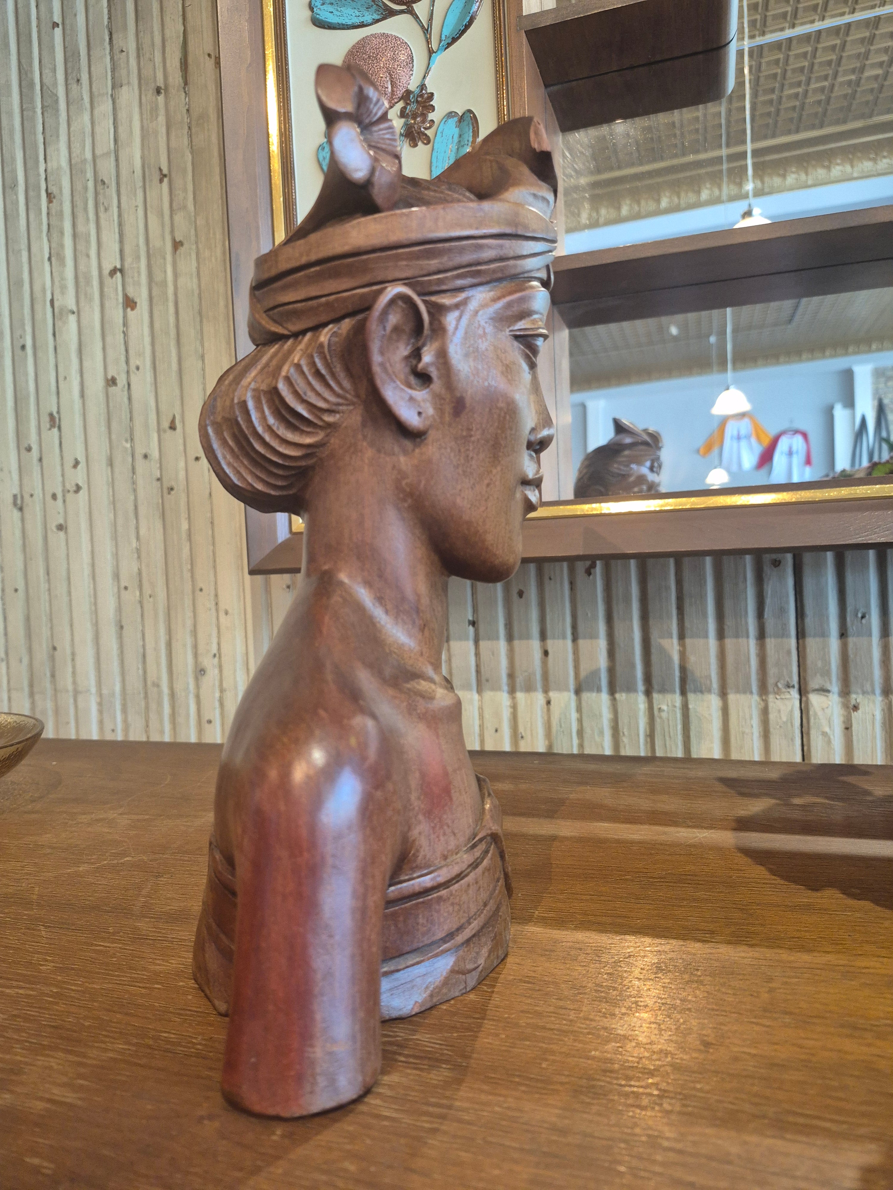 Handcarved male bust  from Bali{sold as set}